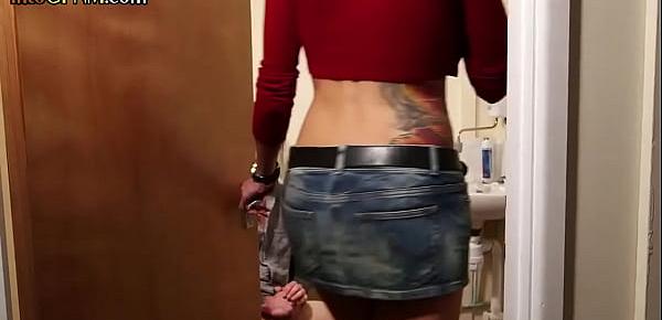  Tattooed CFNM babe enjoys dick wanking session
